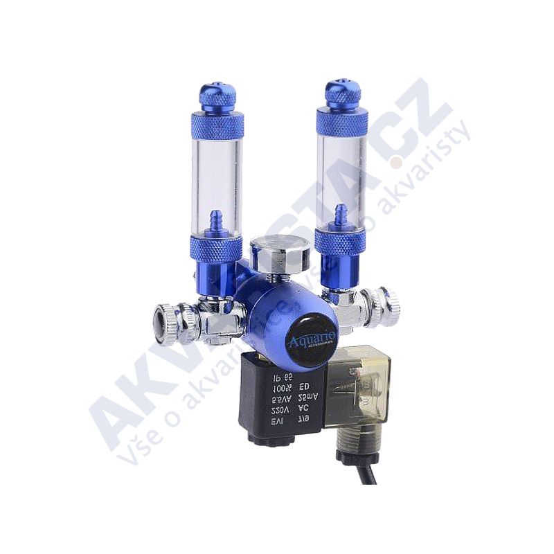 Aquario Redukční ventil CO2 BLUE DUO pro dvě akvária s jehlovým ventilem a nočním vypínáním