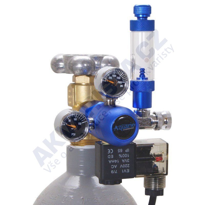 Aquario Redukční ventil CO2 BLUE s jehlovým ventilem a nočním vypínáním + ZDARMA drop-checker a difuzor 